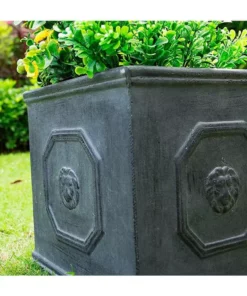 KANTE 12.6 in. W Square Antique Gray Lightweight Concrete/Fiberglass Indoor Outdoor English Lion Head Planter 10 KANTE 12.6 in. W Square Antique Gray Lightweight Concrete/Fiberglass Indoor Outdoor English Lion Head Planter -Vigoro sales Store antique gray kante plant pots osf0172b c80451 4f 1000