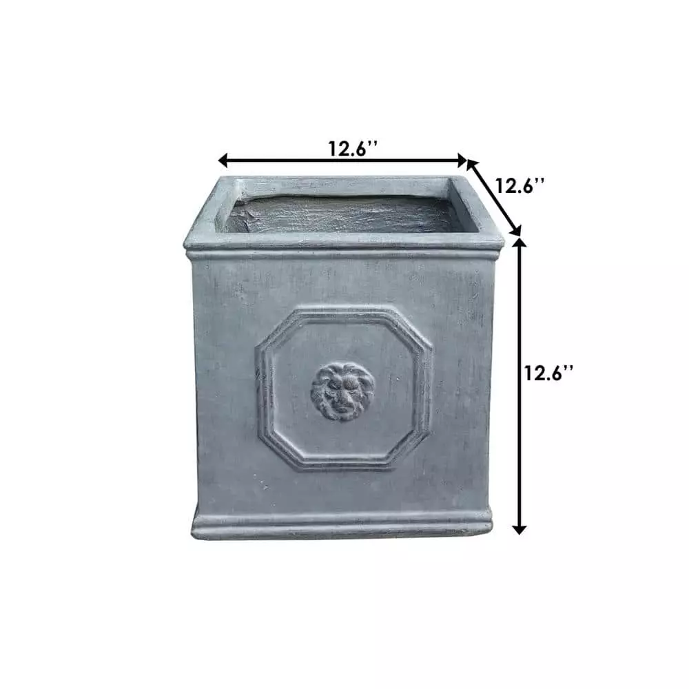 KANTE 12.6 in. W Square Antique Gray Lightweight Concrete/Fiberglass Indoor Outdoor English Lion Head Planter 8 KANTE 12.6 in. W Square Antique Gray Lightweight Concrete/Fiberglass Indoor Outdoor English Lion Head Planter - Image 6