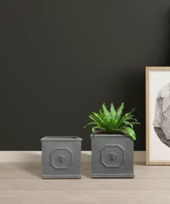 KANTE 12.5" and 10.2"H Square Antique Gray Lightweight Classic English Style Lion Head Planter (Set of 2) Outdoor/Indoor -Vigoro sales Store antique gray kante plant pots rf0172ab c80451 1f 1000