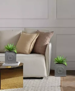 KANTE 12.5" and 10.2"H Square Antique Gray Lightweight Classic English Style Lion Head Planter (Set of 2) Outdoor/Indoor -Vigoro sales Store antique gray kante plant pots rf0172ab c80451 4f 1000