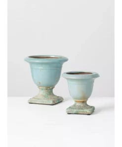 SULLIVANS Aqua Ceramic Urns (Set of 2) -Vigoro sales Store aqua sullivans plant pots cm2891 1f 1000