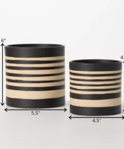 SULLIVANS Black and Brown Striped Ceramic Planter (Set of 2) -Vigoro sales Store black and brown striped sullivans plant pots pr2715 1f 1000