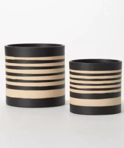 SULLIVANS Black and Brown Striped Ceramic Planter (Set of 2)