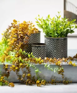 SULLIVANS Black and White Gemoetric Pattern Metal Planter (Set of 3) -Vigoro sales Store black and white patterned sullivans plant pots met1828 44 1000