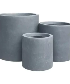 KANTE 15.8 in., 12.6 in. and 9.8 in. Tall Charcoal Lightweight Concrete Outdoor Modern Cylindrical Planters (Set of 3)
