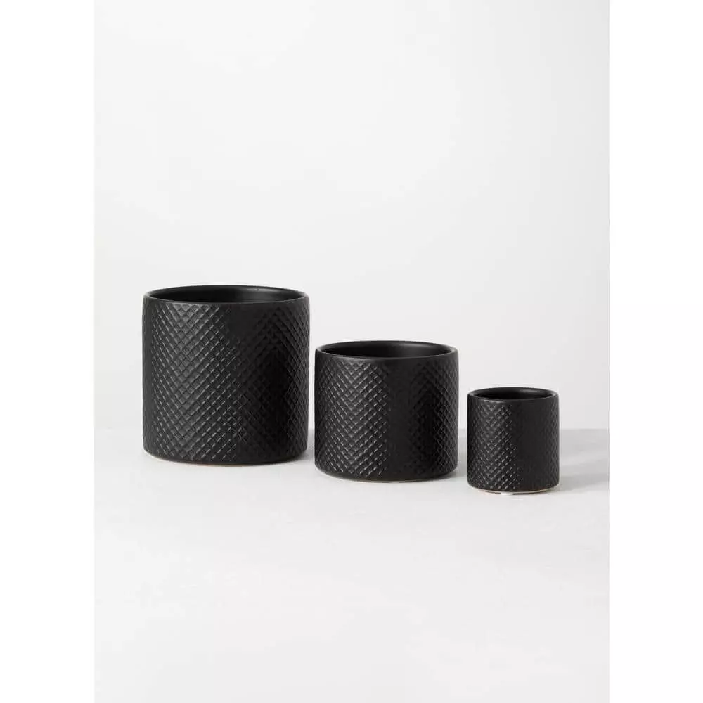 SULLIVANS Black Ceramic Pot -Set of 3 3 SULLIVANS Black Ceramic Pot -Set of 3