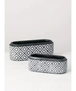 SULLIVANS Black Cement Oval Planters (Set of 2) -Vigoro sales Store black sullivans plant pots cmt1173 1f 1000