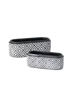 SULLIVANS Black Cement Oval Planters (Set of 2)