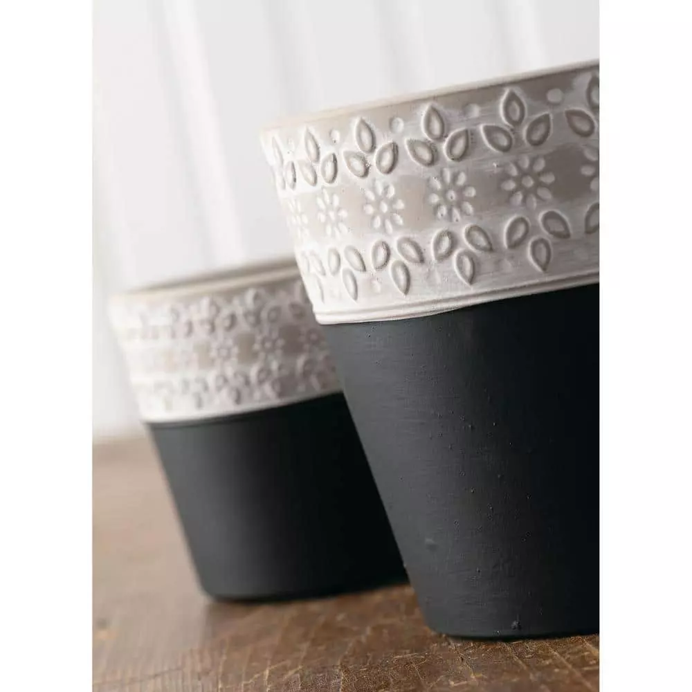 SULLIVANS Black Cement Flower Pots (Set of 2) 5 SULLIVANS Black Cement Flower Pots (Set of 2) - Image 3