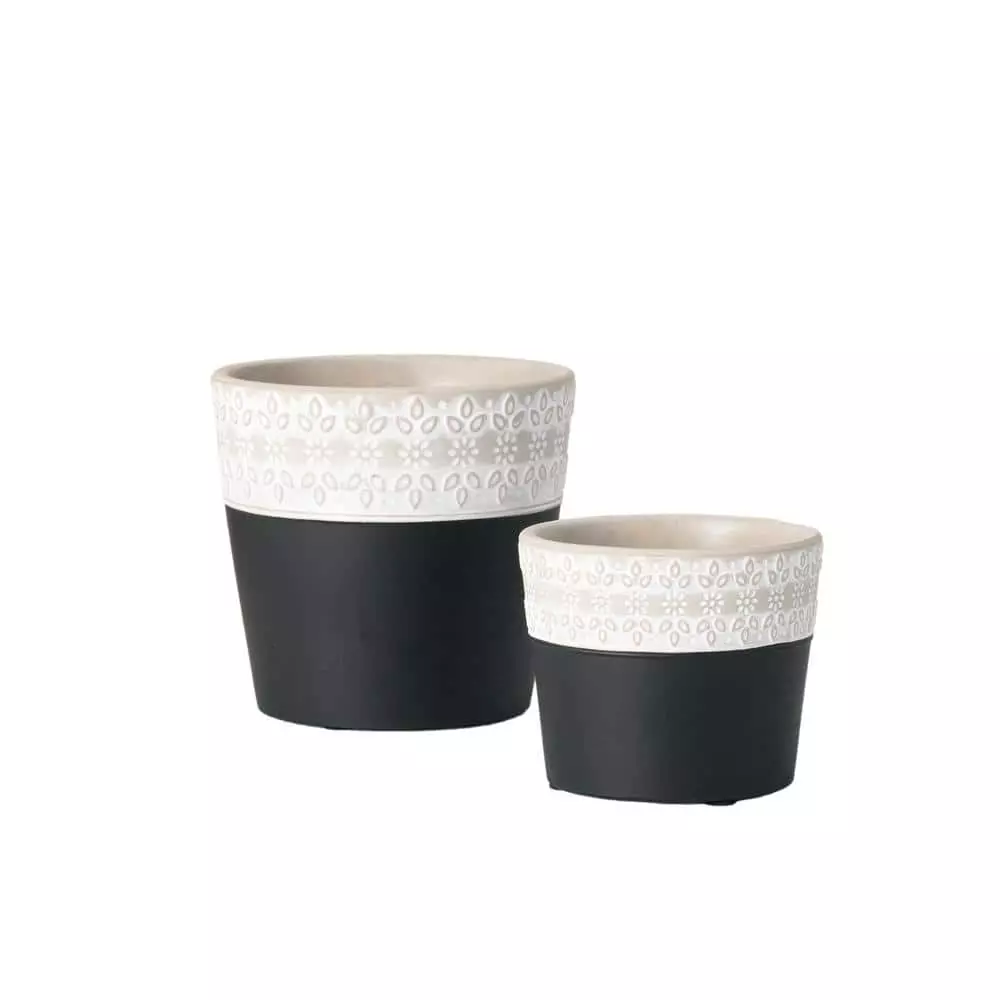 SULLIVANS Black Cement Flower Pots (Set of 2) 3 SULLIVANS Black Cement Flower Pots (Set of 2)