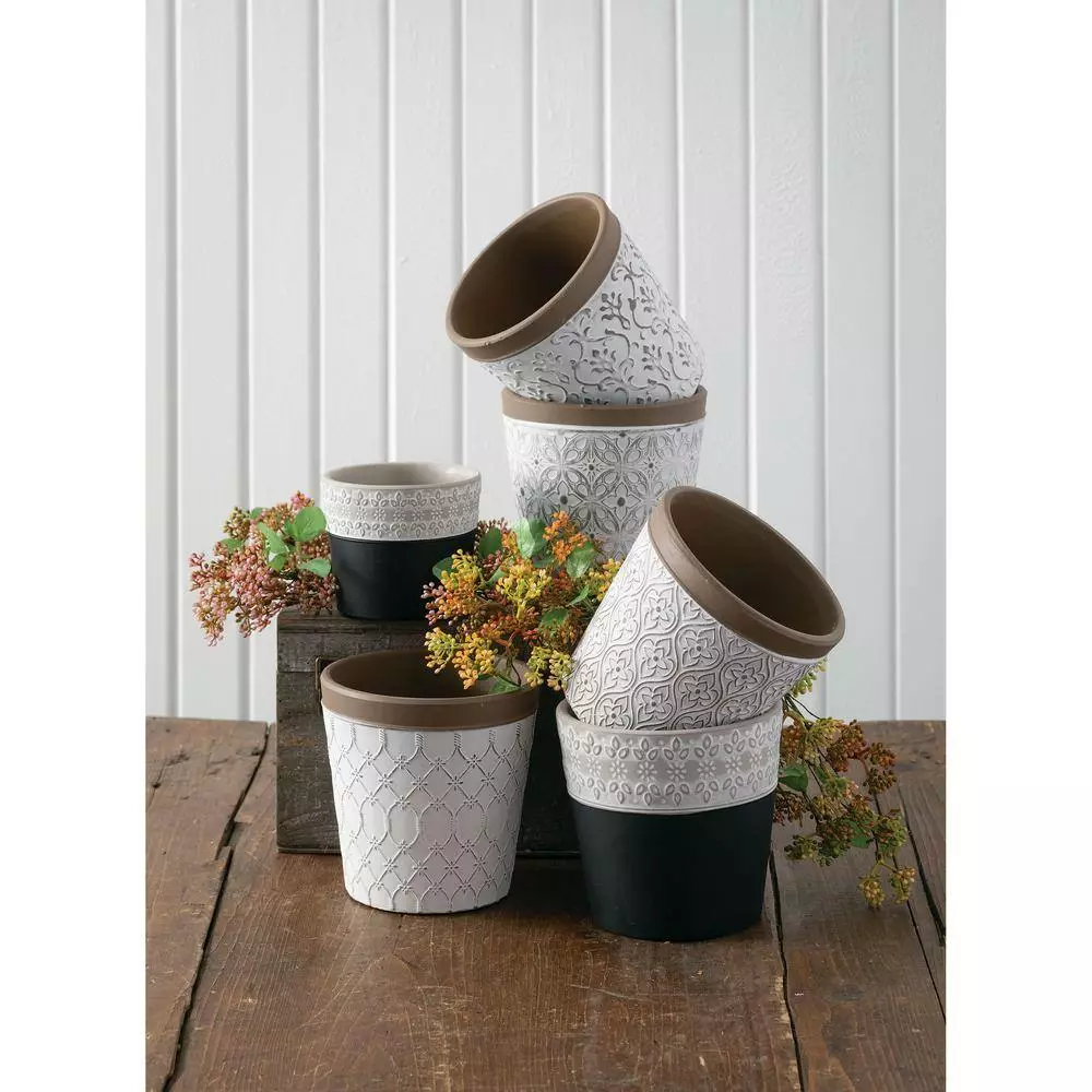 SULLIVANS Black Cement Flower Pots (Set of 2) 4 SULLIVANS Black Cement Flower Pots (Set of 2) - Image 2