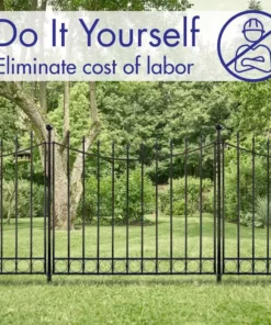 Vigoro Beaumont 40.4 in. H x 49.6 in. W Black Steel 3-Rail Fence Panel -Vigoro sales Store black vigoro garden fencing 860336 1f 1000