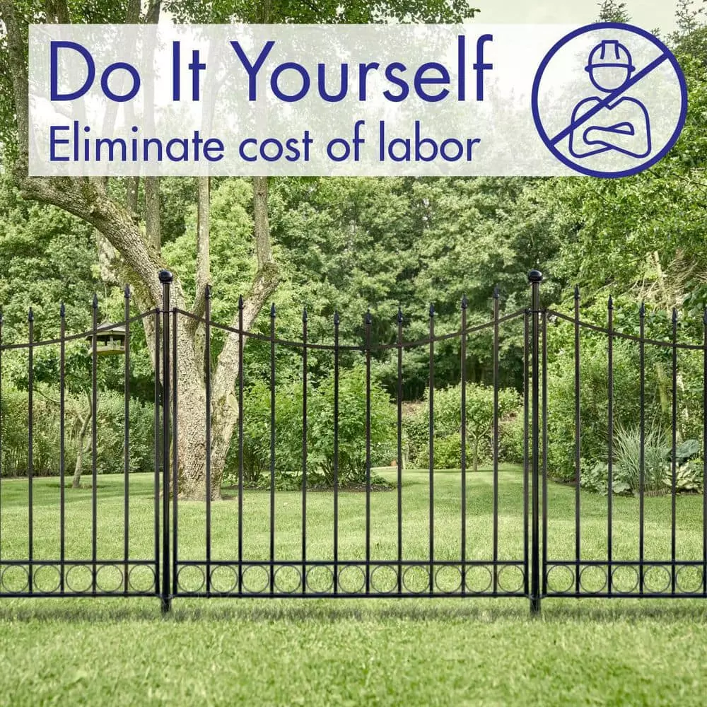 Vigoro Beaumont 40.4 in. H x 49.6 in. W Black Steel 3-Rail Fence Panel (4-Pack) 11 Vigoro Beaumont 40.4 in. H x 49.6 in. W Black Steel 3-Rail Fence Panel (4-Pack) - Image 9