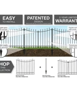 Vigoro Beaumont 40.4 in. H x 49.6 in. W Black Steel 3-Rail Fence Panel (4-Pack) 22 Vigoro Beaumont 40.4 in. H x 49.6 in. W Black Steel 3-Rail Fence Panel (4-Pack) -Vigoro sales Store black vigoro garden fencing 860336 4pk 4f 1000