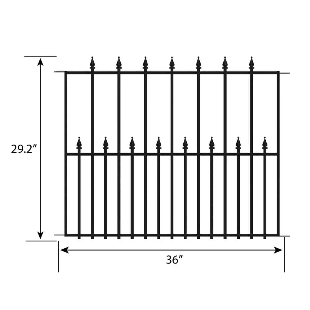 Vigoro Empire 30 in. x 36 in. Black Steel 3-Rail Fence Panel (4-Pack) 5 Vigoro Empire 30 in. x 36 in. Black Steel 3-Rail Fence Panel (4-Pack) - Image 3