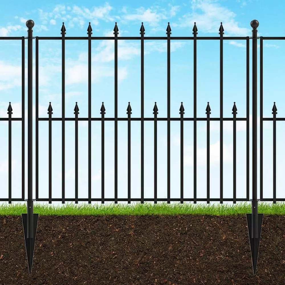 Vigoro Empire 30 in. x 36 in. Black Steel 3-Rail Fence Panel (4-Pack) 10 Vigoro Empire 30 in. x 36 in. Black Steel 3-Rail Fence Panel (4-Pack) - Image 8