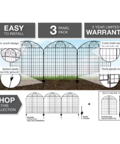 Vigoro Rockdale 43.8 in. Black Steel Fence Panel (3-Pack) -Vigoro sales Store black vigoro garden fencing 860404 a0 1000
