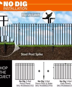 Vigoro 37.2 in. H x 42.87 in. W Steel 3-Rail Garden Fence Panel 18 Vigoro 37.2 in. H x 42.87 in. W Steel 3-Rail Garden Fence Panel -Vigoro sales Store black vigoro garden fencing 860701 a0 1000