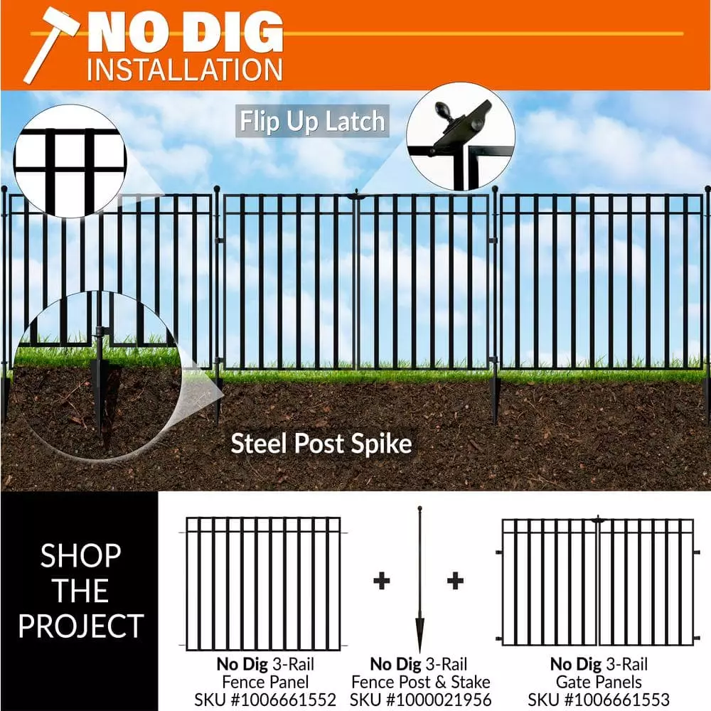 Vigoro 37.2 in. H x 42.87 in. W Steel 3-Rail Garden Fence Panel 6 Vigoro 37.2 in. H x 42.87 in. W Steel 3-Rail Garden Fence Panel - Image 4