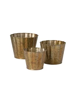 SULLIVANS Brown Metal Flower Pots (Set of 3)