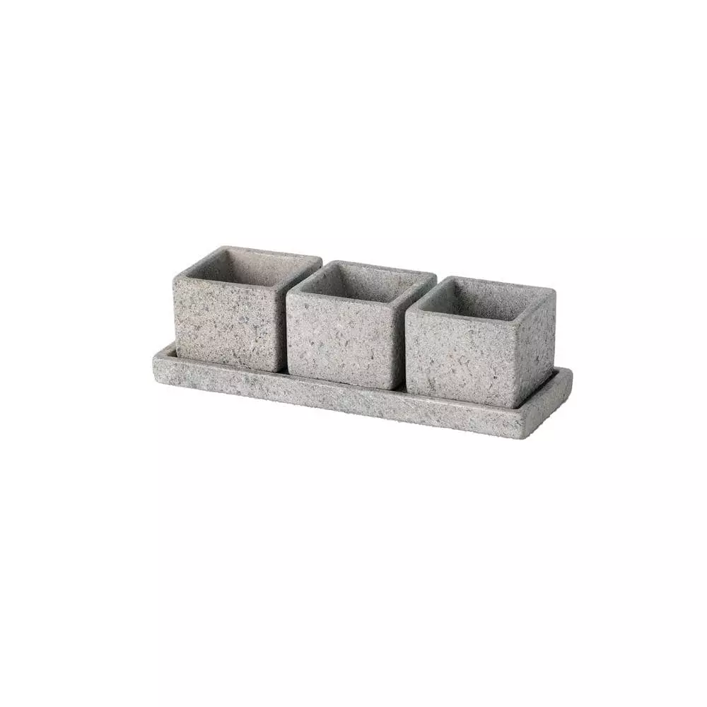 SULLIVANS Cement Flower Pots Tray -Set of 3 3 SULLIVANS Cement Flower Pots Tray -Set of 3