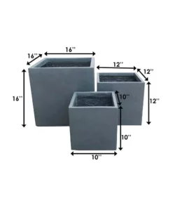 KANTE 16 in. x 12 in. and 10 in. W Square Charcoal Lightweight Concrete/Fiberglass Indoor Outdoor Elegant Planters (Set of 3) -Vigoro sales Store charcoal kante plant pots osf0001abc c60121 44 1000