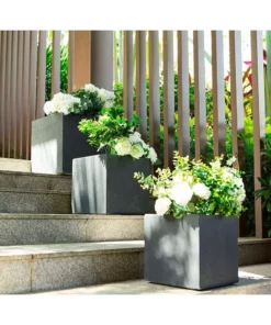 KANTE 16 in. x 12 in. and 10 in. W Square Charcoal Lightweight Concrete/Fiberglass Indoor Outdoor Elegant Planters (Set of 3) -Vigoro sales Store charcoal kante plant pots osf0001abc c60121 4f 1000