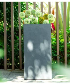 KANTE 24 in. H Square Charcoal Concrete/Fiberglass Indoor Outdoor Elegant Tall Planter -Vigoro sales Store charcoal kante plant pots osf0002b c60121 1f 1000