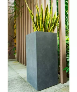 KANTE 24 in. H Square Charcoal Concrete/Fiberglass Indoor Outdoor Elegant Tall Planter -Vigoro sales Store charcoal kante plant pots osf0002b c60121 4f 1000