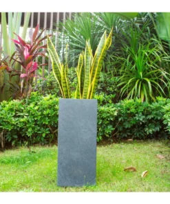 KANTE 24 in. H Square Charcoal Concrete/Fiberglass Indoor Outdoor Elegant Tall Planter -Vigoro sales Store charcoal kante plant pots osf0002b c60121 66 1000