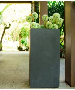 KANTE 24 in. H Square Charcoal Concrete/Fiberglass Indoor Outdoor Elegant Tall Planter -Vigoro sales Store charcoal kante plant pots osf0002b c60121 d4 1000