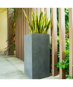 KANTE 24 in. H Square Charcoal Concrete/Fiberglass Indoor Outdoor Elegant Tall Planter -Vigoro sales Store charcoal kante plant pots osf0002b c60121 fa 1000