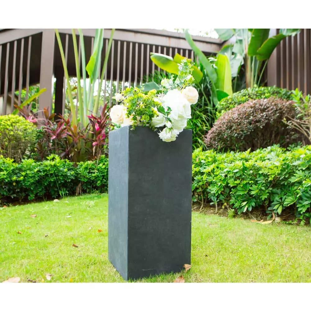 KANTE 28 in. H Square Charcoal Concrete/Fiberglass Indoor Outdoor Modern Tall Planter 5 KANTE 28 in. H Square Charcoal Concrete/Fiberglass Indoor Outdoor Modern Tall Planter - Image 3