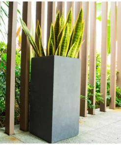 KANTE 28 in. H Square Charcoal Concrete/Fiberglass Indoor Outdoor Modern Tall Planter 21 KANTE 28 in. H Square Charcoal Concrete/Fiberglass Indoor Outdoor Modern Tall Planter -Vigoro sales Store charcoal kante plant pots osf0002c c60121 44 1000
