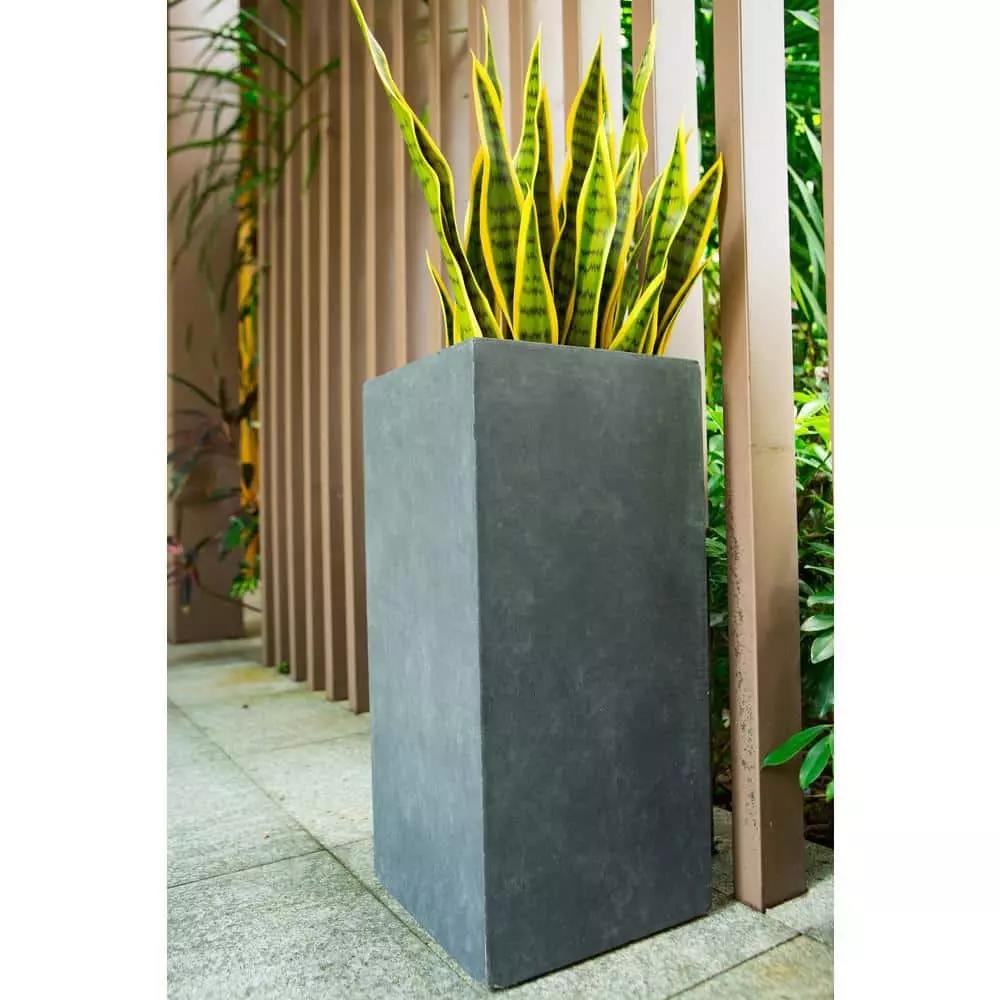 KANTE 28 in. H Square Charcoal Concrete/Fiberglass Indoor Outdoor Modern Tall Planter 8 KANTE 28 in. H Square Charcoal Concrete/Fiberglass Indoor Outdoor Modern Tall Planter - Image 6
