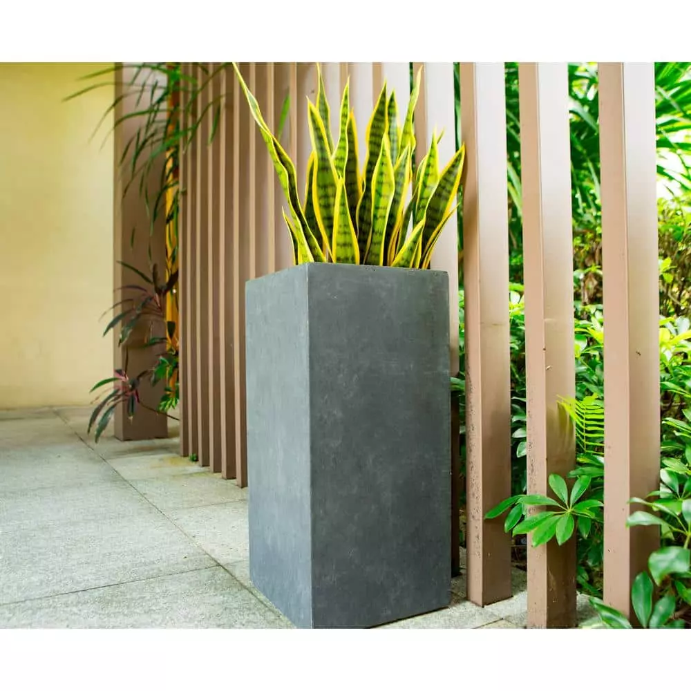 KANTE 28 in. H Square Charcoal Concrete/Fiberglass Indoor Outdoor Modern Tall Planter 3 KANTE 28 in. H Square Charcoal Concrete/Fiberglass Indoor Outdoor Modern Tall Planter