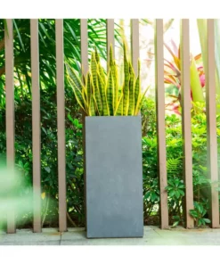 KANTE 28 in. H Square Charcoal Concrete/Fiberglass Indoor Outdoor Modern Tall Planter 24 KANTE 28 in. H Square Charcoal Concrete/Fiberglass Indoor Outdoor Modern Tall Planter -Vigoro sales Store charcoal kante plant pots osf0002c c60121 d4 1000