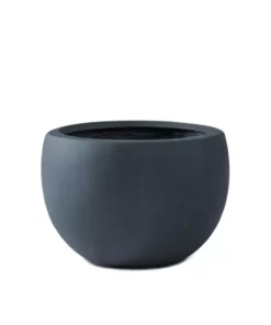 KANTE 8 in. H Charcoal Concrete and Fiberglass Round Bowl Planter, Outdoor Indoor Large Planters Pots with Drainage