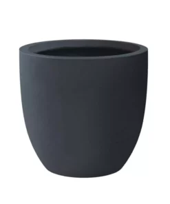 KANTE 9 in. H Charcoal Concrete and Fiberglass Round Bowl Planter, Outdoor Indoor Large Planters Pots with Drainage