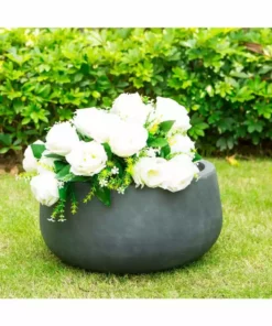 KANTE Medium 10 in. Tall Charcoal Lightweight Concrete Round Outdoor Bowl Planter -Vigoro sales Store charcoal kante plant pots rc0051c c60121 c3 1000