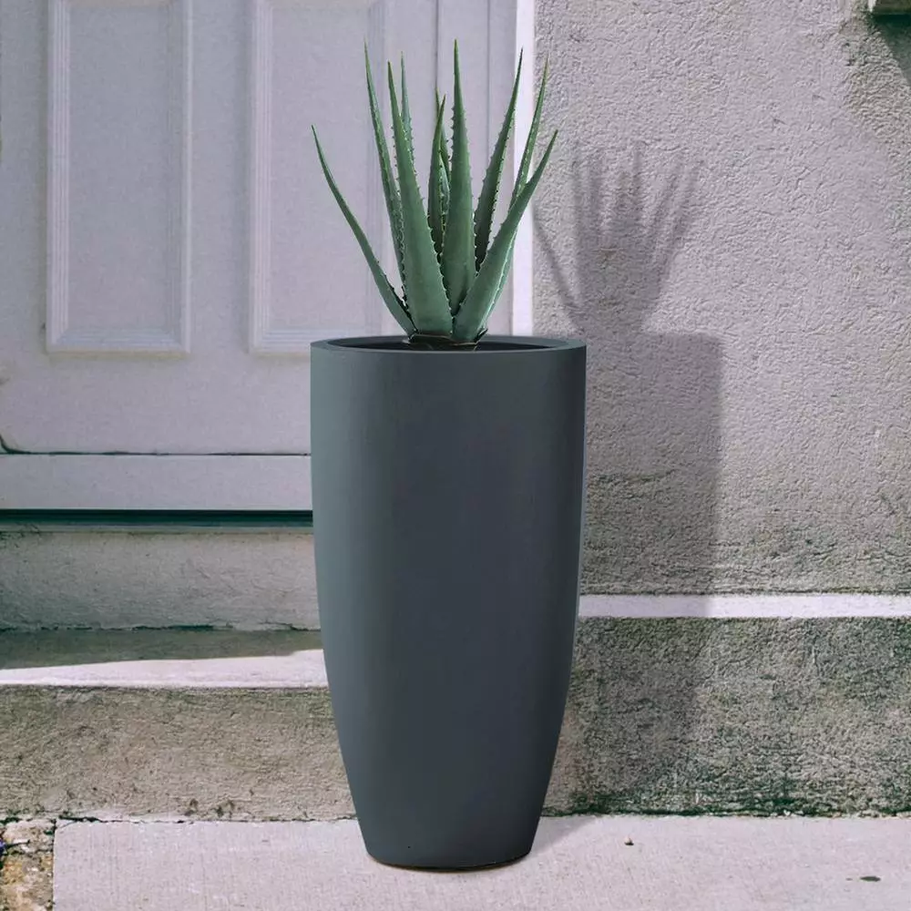KANTE 13.39 in. x 23.62 in. Round Charcoal Finish Lightweight Concrete and Fiberglass Indoor Outdoor Planter w/Drainage Hole 10 KANTE 13.39 in. x 23.62 in. Round Charcoal Finish Lightweight Concrete and Fiberglass Indoor Outdoor Planter w/Drainage Hole - Image 8