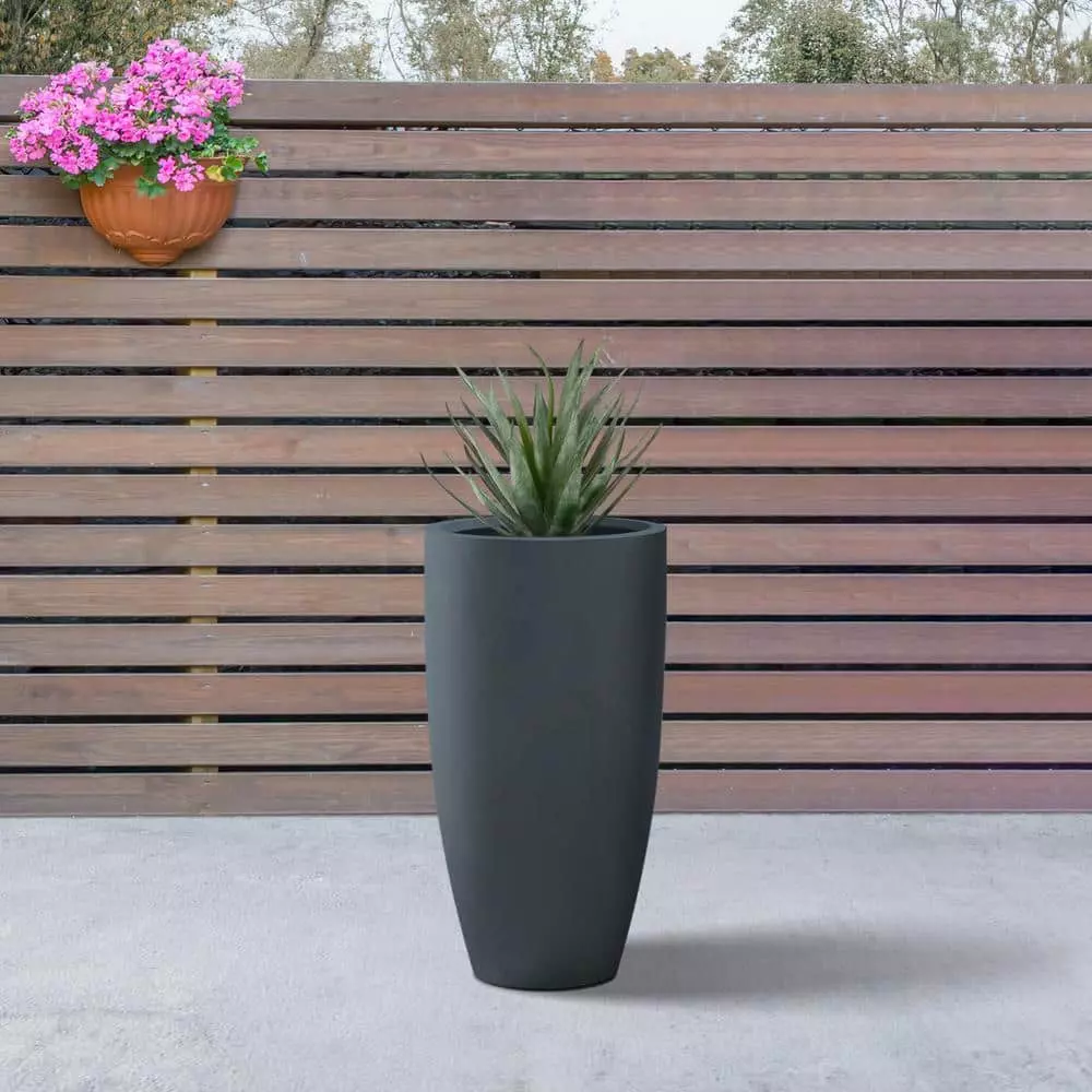 KANTE 13.39 in. x 23.62 in. Round Charcoal Finish Lightweight Concrete and Fiberglass Indoor Outdoor Planter w/Drainage Hole 5 KANTE 13.39 in. x 23.62 in. Round Charcoal Finish Lightweight Concrete and Fiberglass Indoor Outdoor Planter w/Drainage Hole - Image 3