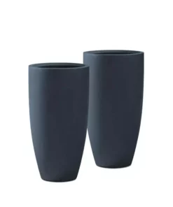 KANTE 13.39 in. x 23.62 in. Round Charcoal Finish Lightweight Concrete and Fiberglass Planters with Drainage Holes (Set of 2)