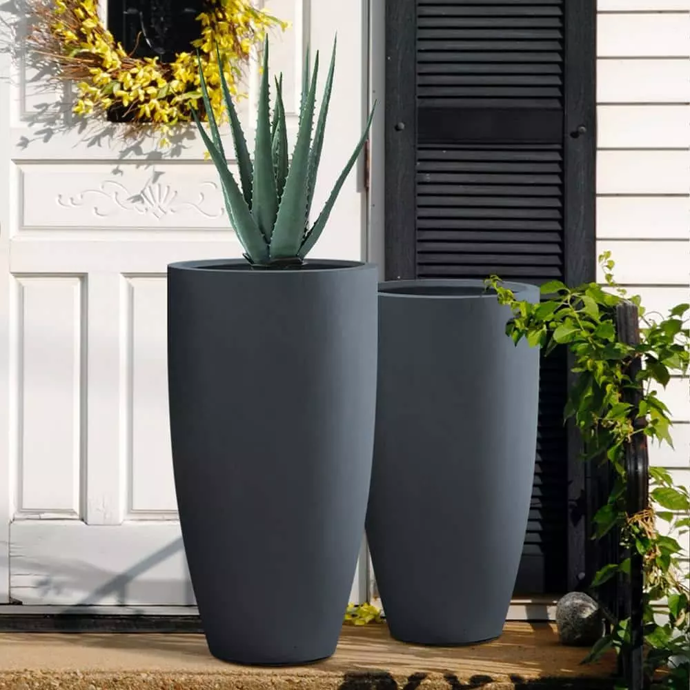 KANTE 31.4" and 23.6"H Charcoal Finish Concrete Tall Planters (Set of 2), Large Outdoor Indoor w/Drainage Hole & Rubber Plug 6 KANTE 31.4" and 23.6"H Charcoal Finish Concrete Tall Planters (Set of 2), Large Outdoor Indoor w/Drainage Hole & Rubber Plug - Image 4