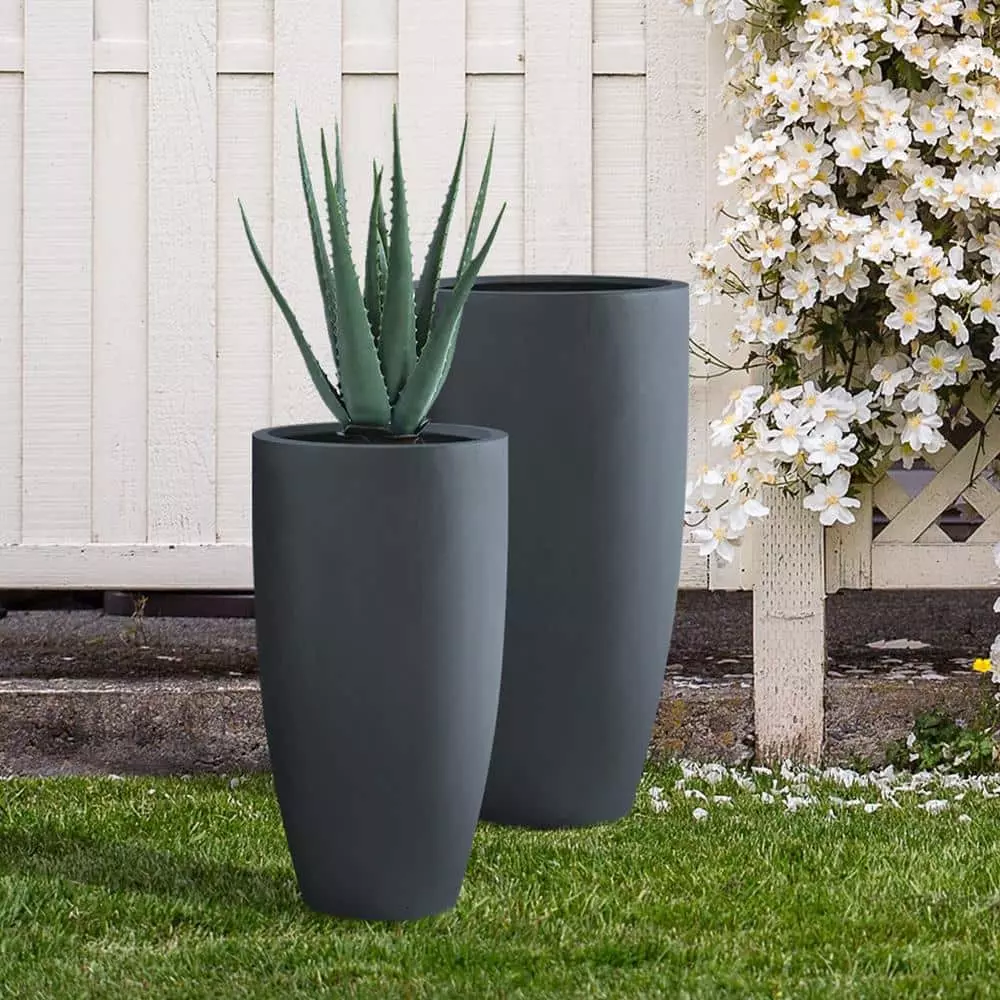 KANTE 31.4" and 23.6"H Charcoal Finish Concrete Tall Planters (Set of 2), Large Outdoor Indoor w/Drainage Hole & Rubber Plug 7 KANTE 31.4" and 23.6"H Charcoal Finish Concrete Tall Planters (Set of 2), Large Outdoor Indoor w/Drainage Hole & Rubber Plug - Image 5