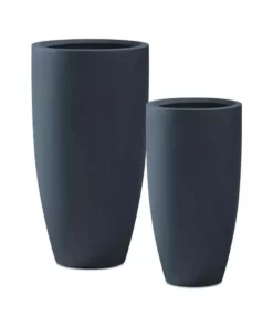 KANTE 31.4" and 23.6"H Charcoal Finish Concrete Tall Planters (Set of 2), Large Outdoor Indoor w/Drainage Hole & Rubber Plug