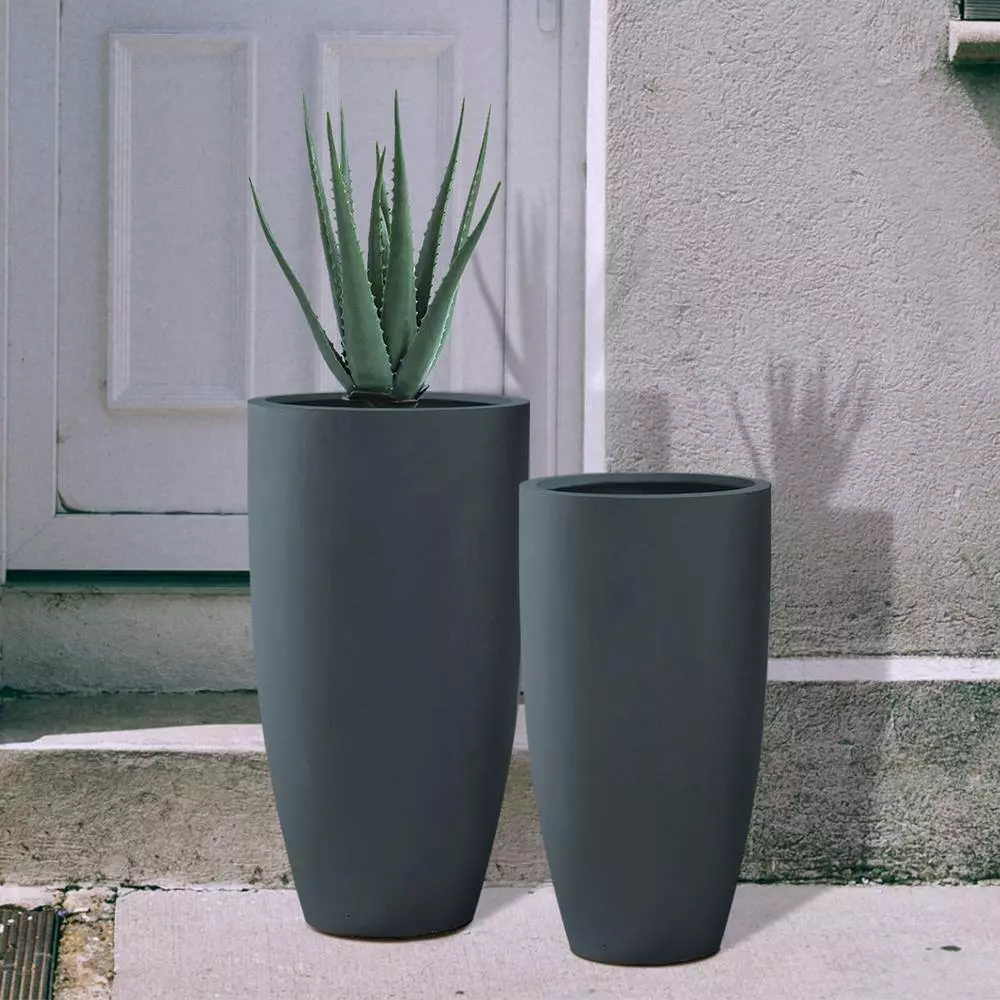 KANTE 31.4" and 23.6"H Charcoal Finish Concrete Tall Planters (Set of 2), Large Outdoor Indoor w/Drainage Hole & Rubber Plug 8 KANTE 31.4" and 23.6"H Charcoal Finish Concrete Tall Planters (Set of 2), Large Outdoor Indoor w/Drainage Hole & Rubber Plug - Image 6