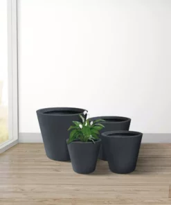 KANTE 20.9", 17.7", 15" & 12.6"H Cylindrical Charcoal Finish Lightweight Concrete Modern Planters Set of 4, Outdoor Indoor -Vigoro sales Store charcoal kante plant pots rc0154bcde c60121 44 1000