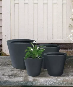 KANTE 20.9", 17.7", 15" & 12.6"H Cylindrical Charcoal Finish Lightweight Concrete Modern Planters Set of 4, Outdoor Indoor -Vigoro sales Store charcoal kante plant pots rc0154bcde c60121 66 1000
