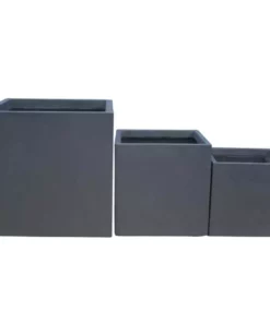 KANTE 16 in. Tall Charcoal Lightweight Concrete Square Modern Outdoor Planter (Set of 3)